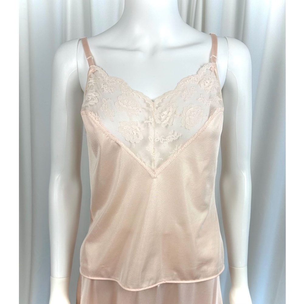 Vintage 1960’s Henson Kickernick Thick Floral Lace Detail Satin Slip Top - S/M